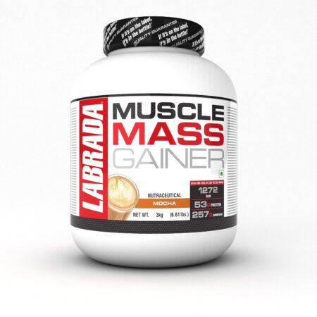Labrada Muscle Mass Gainer Powder(Post-Workout, 1272 kcal, 53g Protein, 257g Carbs, 1g Creatine, 500mg L-Glutamine) - Pack of 6.6 lbs (3kg)