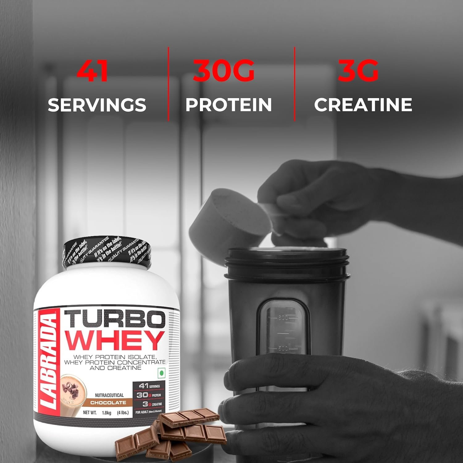 Labrada TURBO WHEY (Whey Protein Isolate, Whey Protein Concentrate and Creatine, 30g Protein, 41 Servings) - (1.8kg) - Image 2