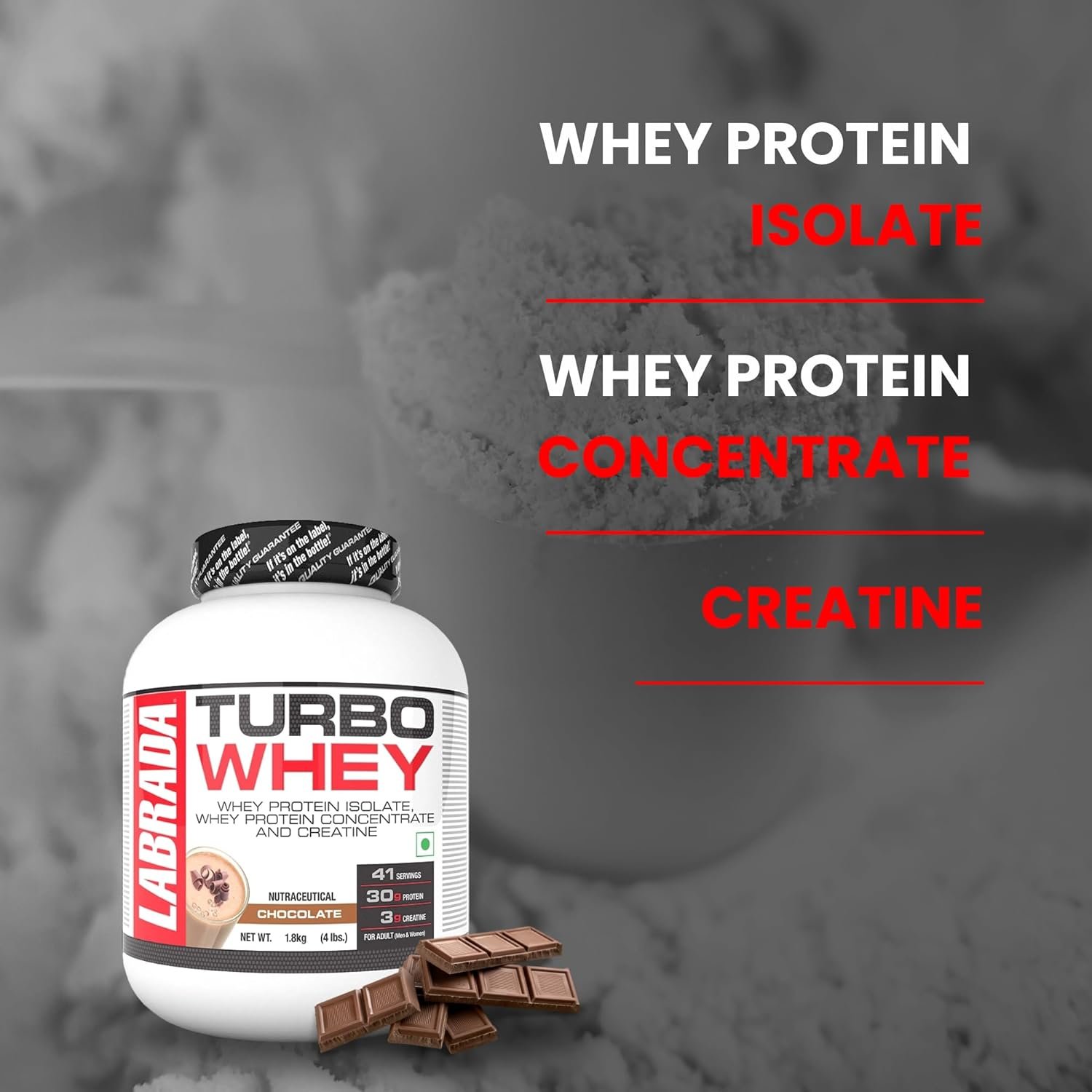 Labrada TURBO WHEY (Whey Protein Isolate, Whey Protein Concentrate and Creatine, 30g Protein, 41 Servings) - (1.8kg) - Image 3