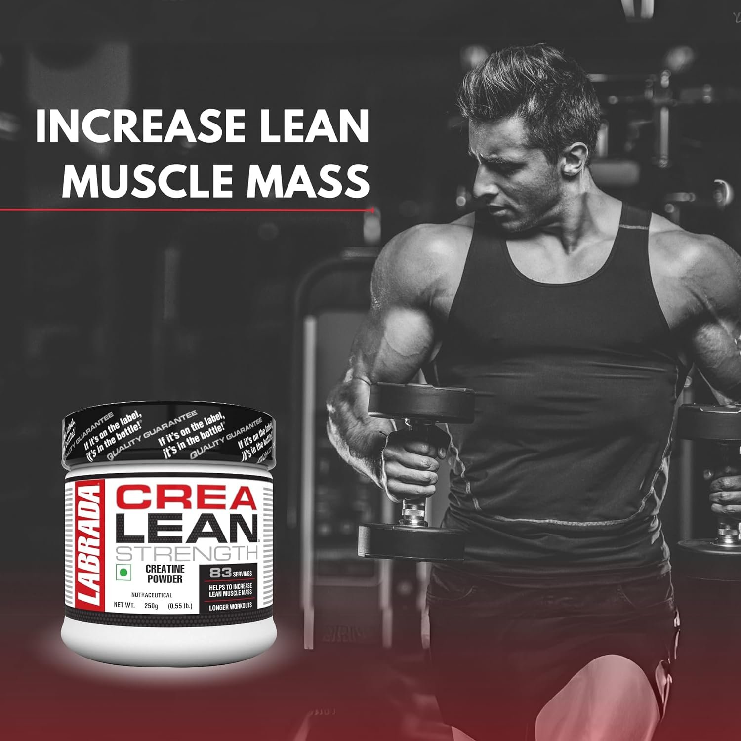 Labrada CreaLean Powder | 3g Creatine Monohydrate,For 83 Servings, 0.55 lbs (250 gm), Unflavoured |Post Workout, Sustain longer workout, Muscle Repair & Recovery - Image 4