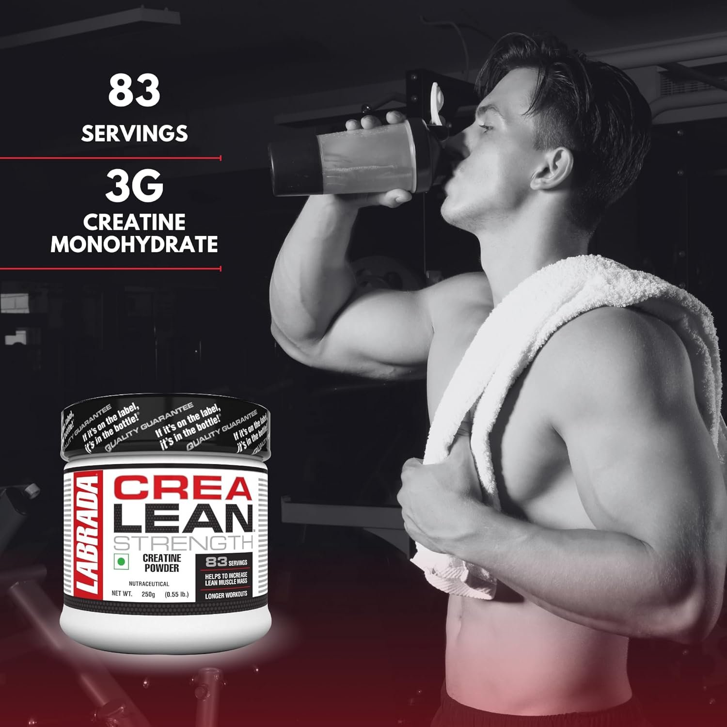 Labrada CreaLean Powder | 3g Creatine Monohydrate,For 83 Servings, 0.55 lbs (250 gm), Unflavoured |Post Workout, Sustain longer workout, Muscle Repair & Recovery - Image 3