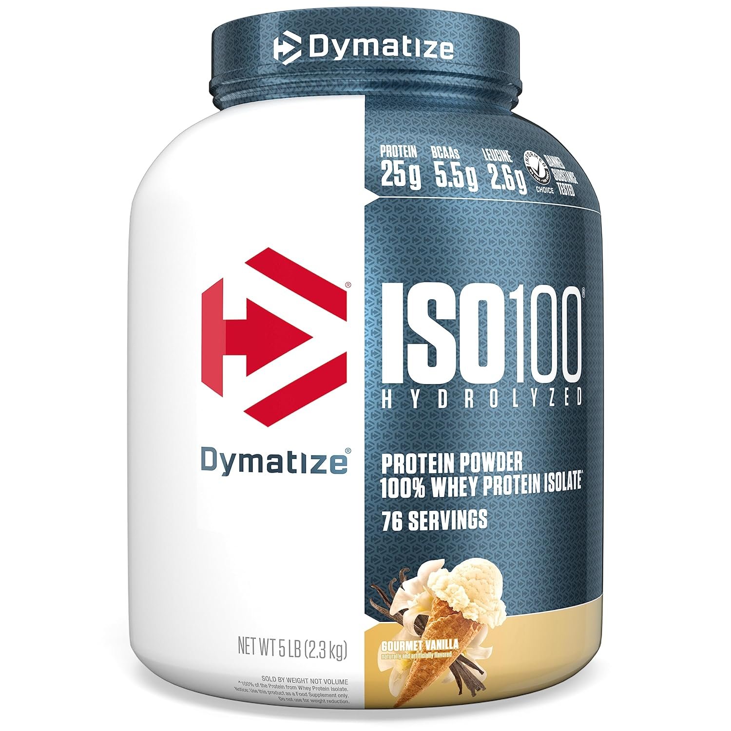 Dymatize Nutrition ISO 100 5 lbs Whey Protein Powder with Hydrolyzed 100% Whey Protein Isolate, Gluten Free, Fast Digestion, Gourmet Vanilla, 2.3 Kg