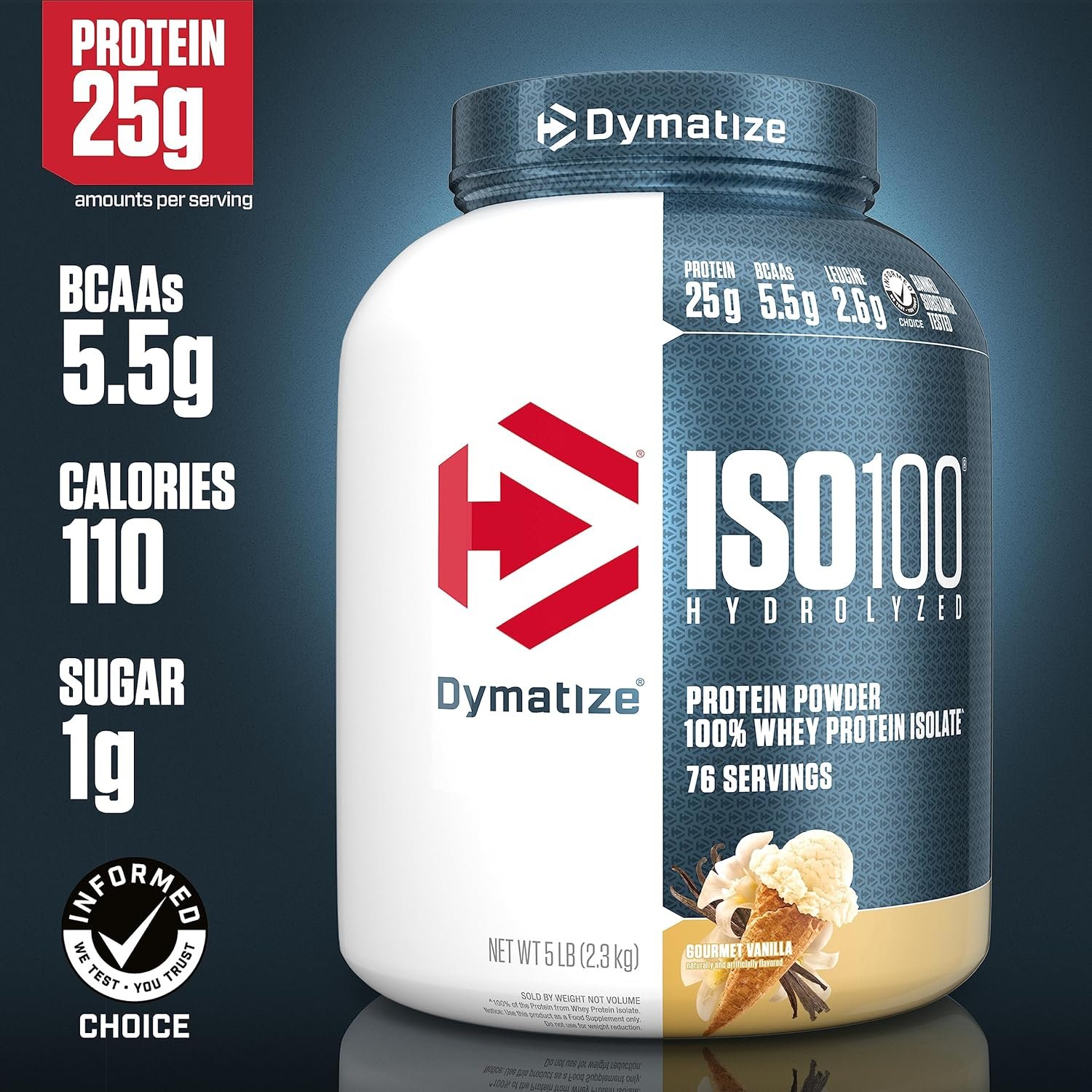 Dymatize Nutrition ISO 100 5 lbs Whey Protein Powder with Hydrolyzed 100% Whey Protein Isolate, Gluten Free, Fast Digestion, Gourmet Vanilla, 2.3 Kg - Image 2