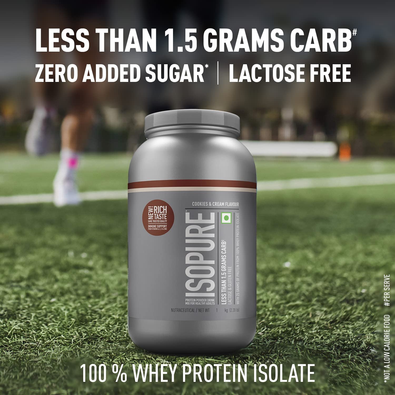 Isopure Whey Protein Isolate Powder with less than 1.5gm of Carbs and Vitamins for Immune Support - 1 kg Cookies & Cream, Vegetarian protein for Men & Women. Offer Pack - Image 2