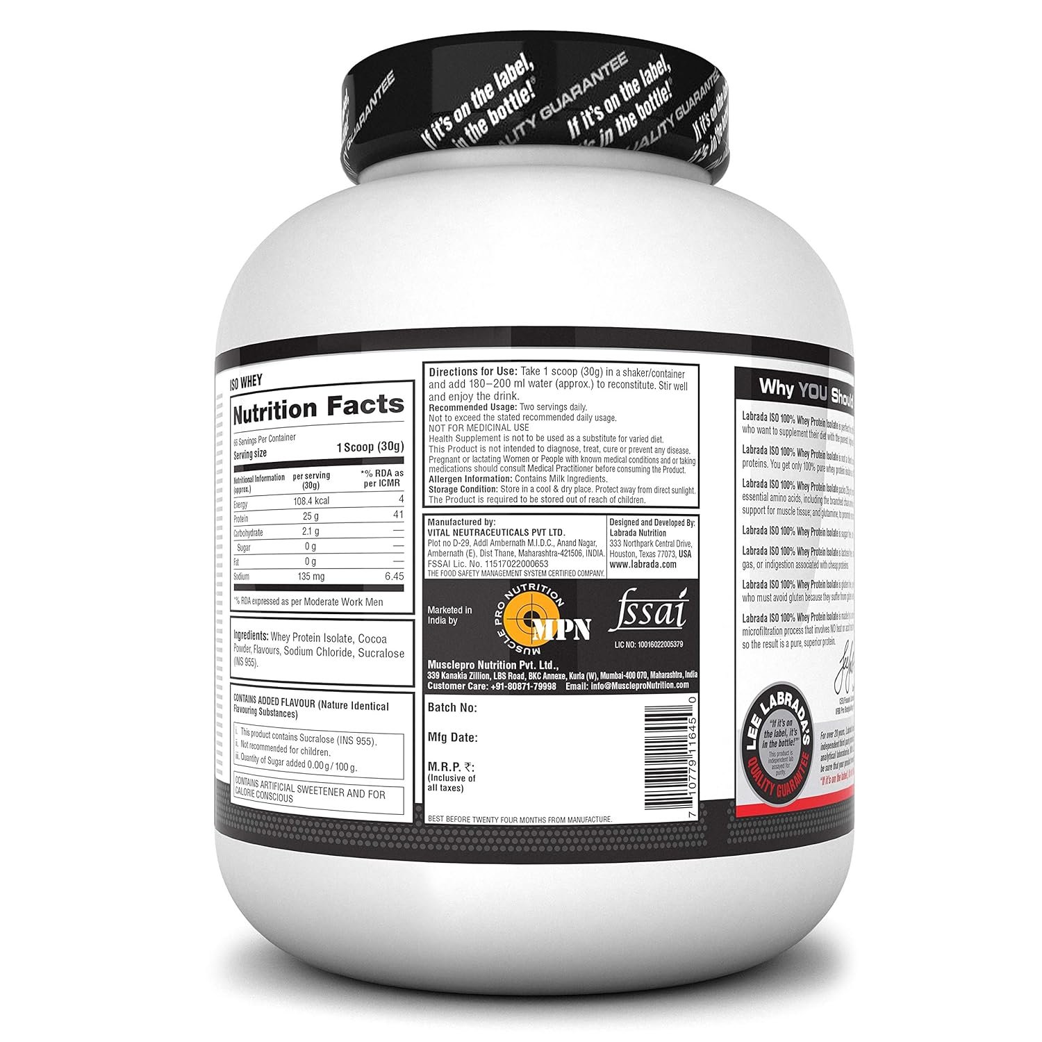 Labrada ISO WHEY 100% Whey Protein Isolate 4.4 lbs/2kg - Image 2