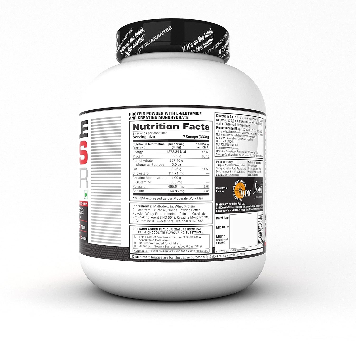 Labrada Muscle Mass Gainer Powder(Post-Workout, 1272 kcal, 53g Protein, 257g Carbs, 1g Creatine, 500mg L-Glutamine) - Pack of 6.6 lbs (3kg) - Image 2