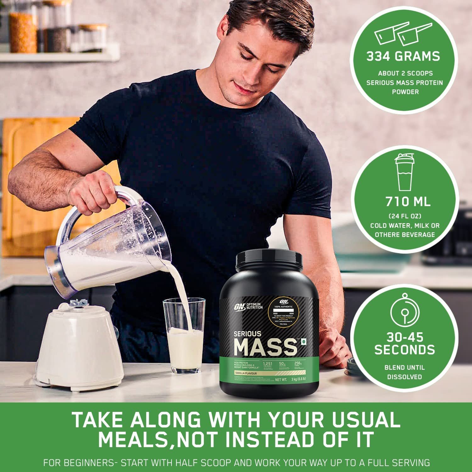 OPTIMUM NUTRITION (ON) Serious Mass High Protein High Calorie Weight Gainer Powder - Image 3